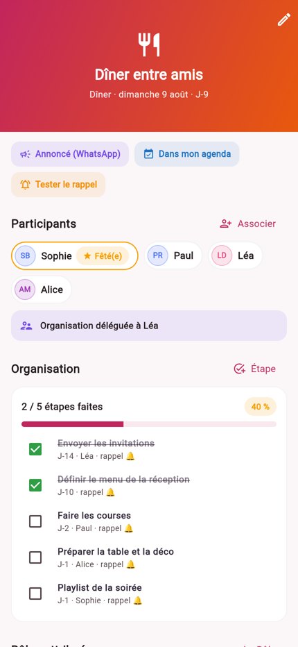 Organisation d'un événement
