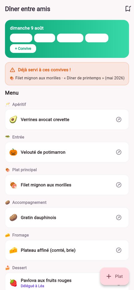 Réception et menu